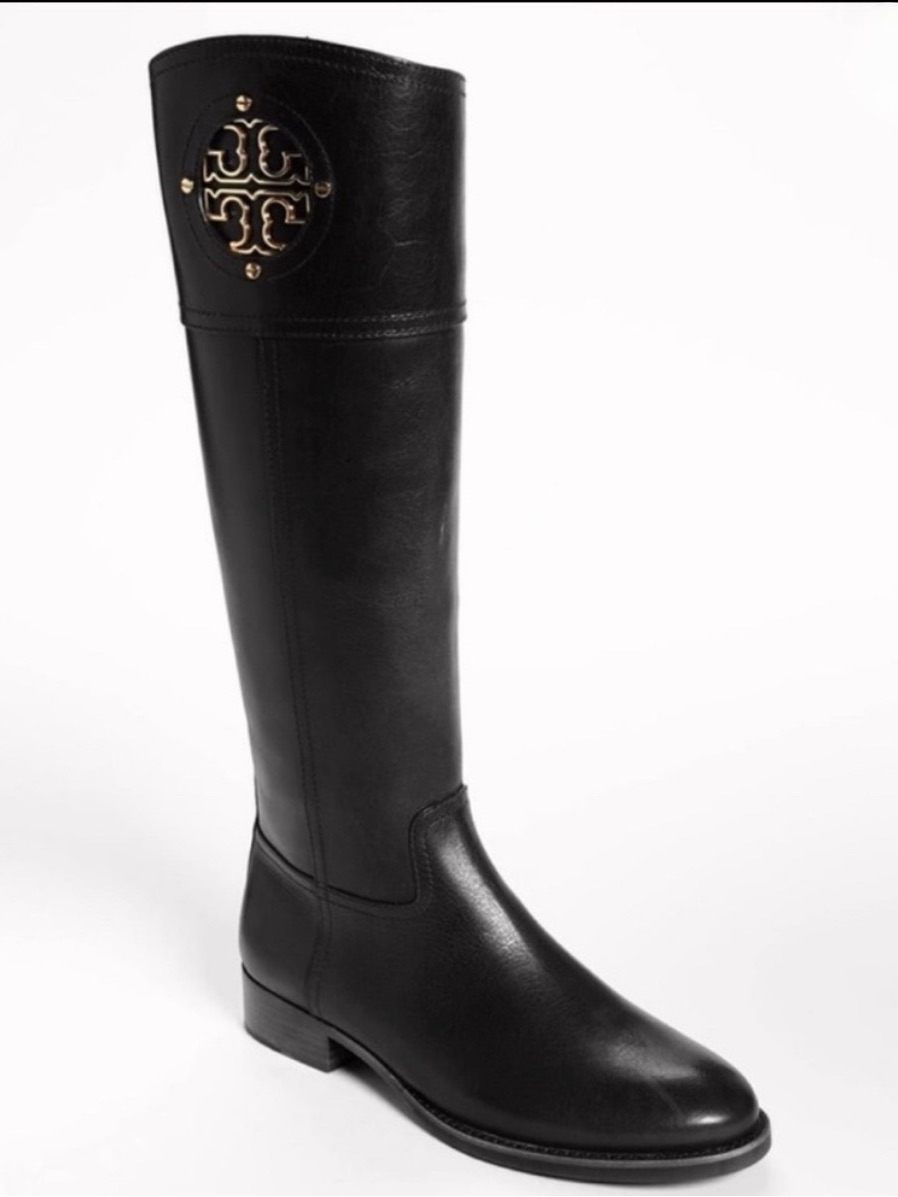 Tory Burch Colton Black Leather Riding Boots